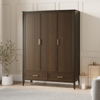 Walnut 3 Door Triple Wardrobe with Drawers - Delilah
