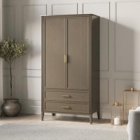 Dark Wood 2 Door Double Wardrobe with Drawers - Delilah