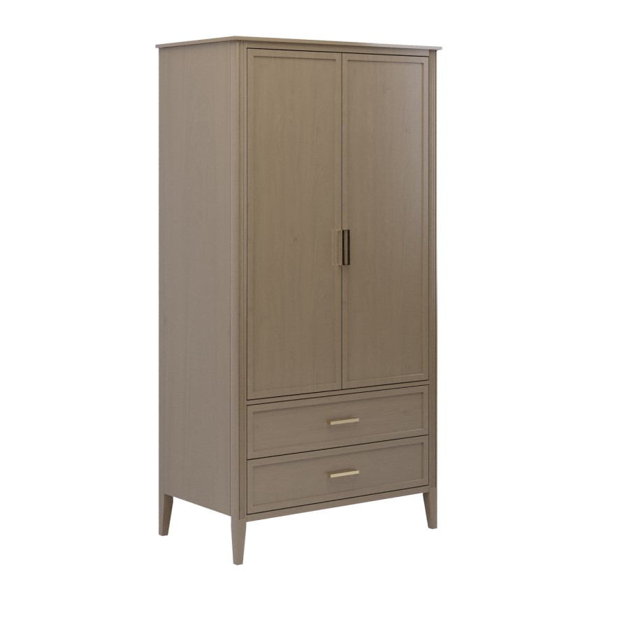Dark Wood 2 Door Double Wardrobe with Drawers - Delilah