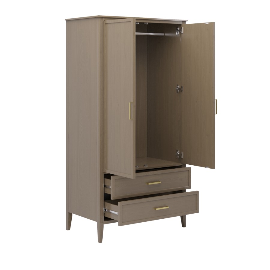 Dark Wood 2 Door Double Wardrobe with Drawers - Delilah