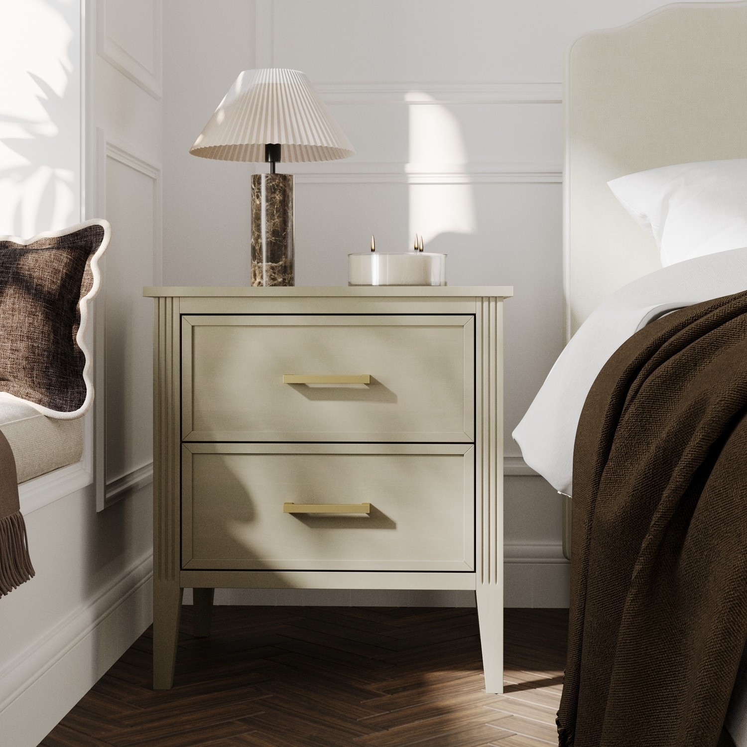 Light Wood 2 Drawer Bedside Table
