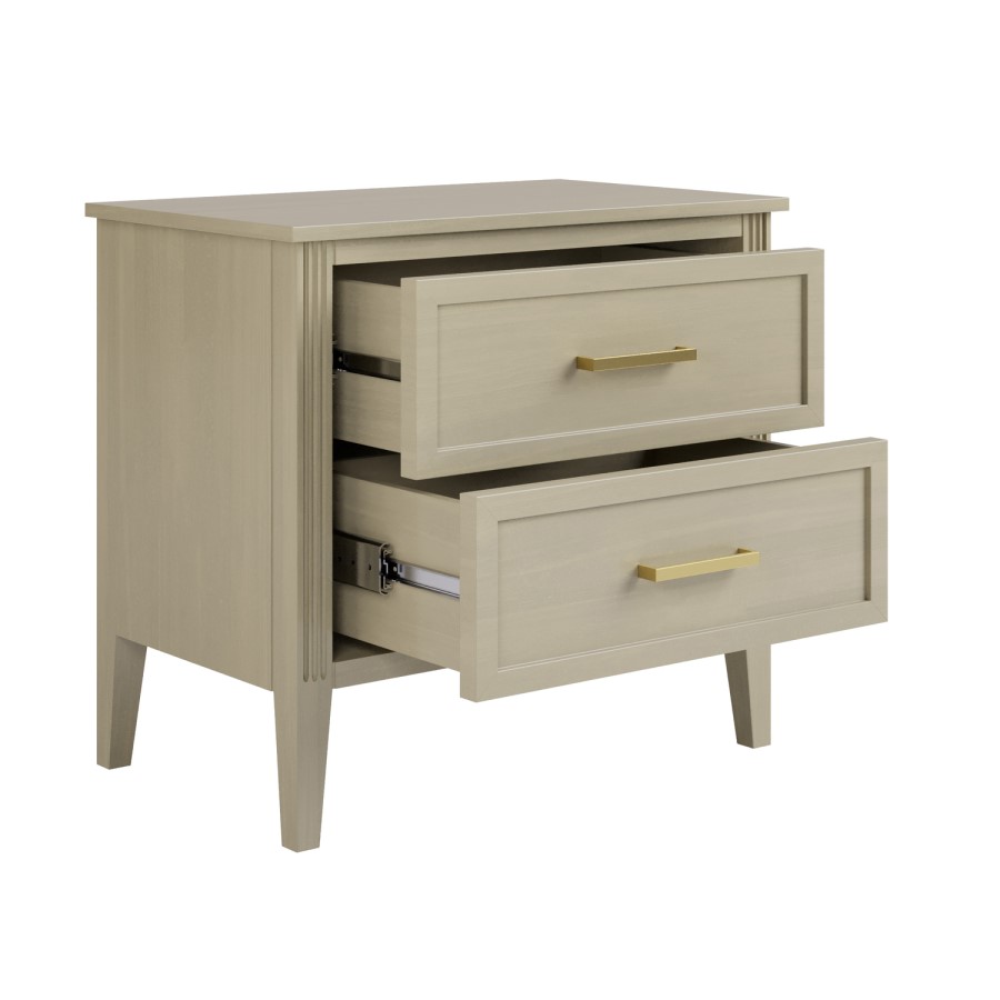 Wide Light Wood 2 Drawer Bedside - Delilah
