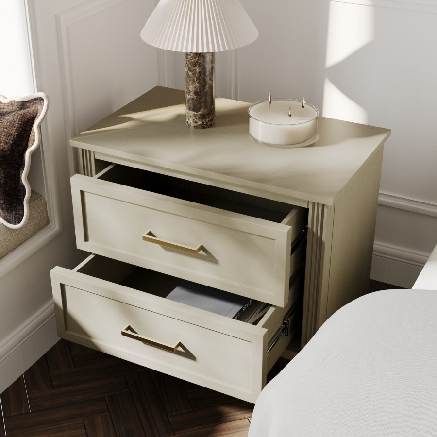 Wide Light Wood 2 Drawer Bedside - Delilah