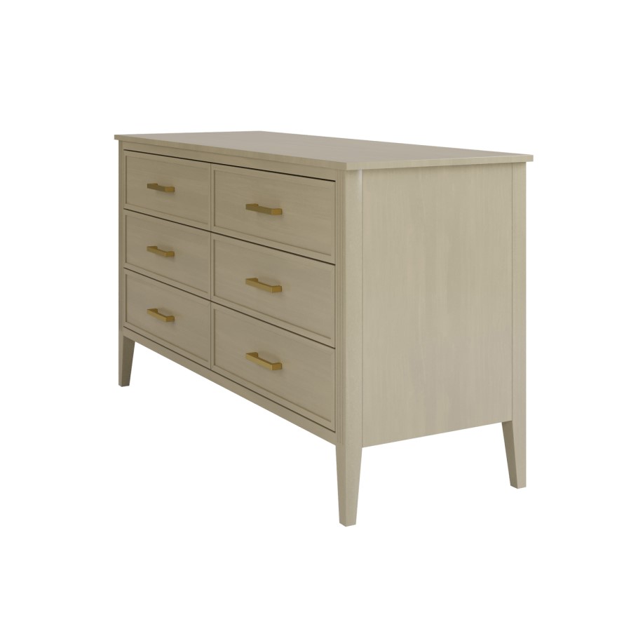 Wide Light Wood Chest of 6 Drawers - Delilah 
