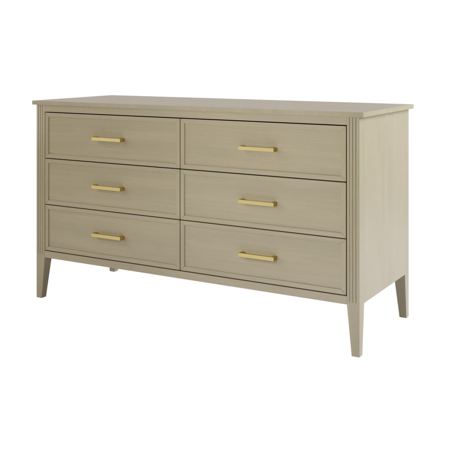 Wide Light Wood Chest of 6 Drawers - Delilah 