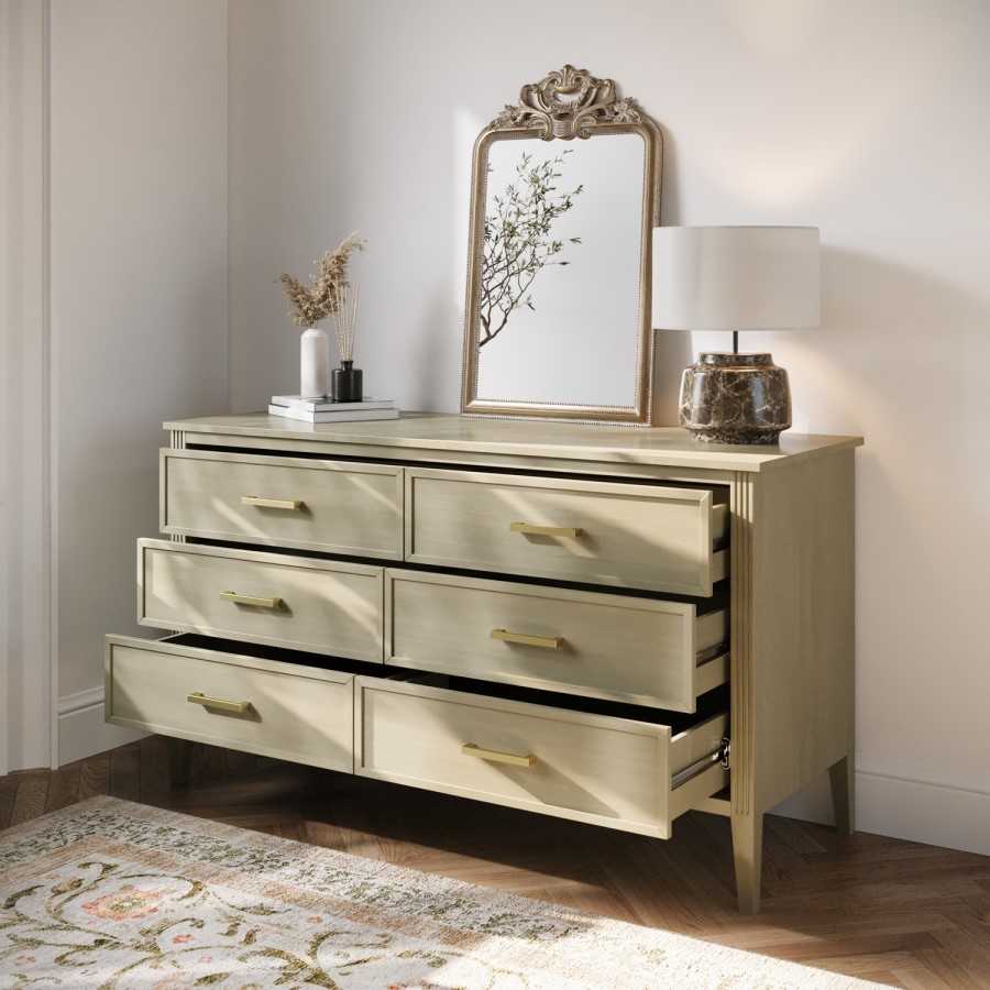 Wide Light Wood Chest of 6 Drawers - Delilah 