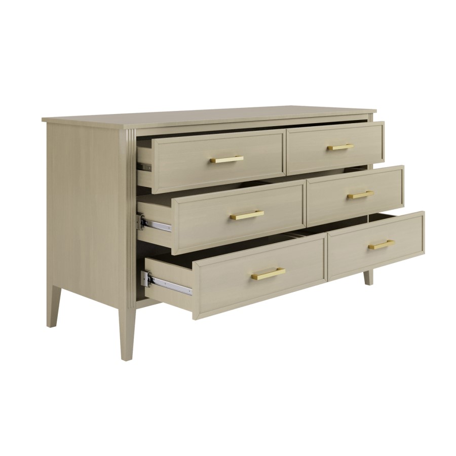 Wide Light Wood Chest of 6 Drawers - Delilah 