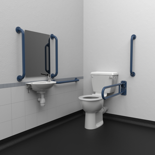 Close coupled Doc M toilet pack stainless steel concealed fixings dark blue