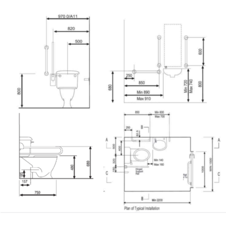 Close coupled Doc M toilet pack stainless steel concealed fixings dark blue