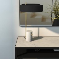 GRADE A2 - Table Lamp with Marble & Brass Base and Black Shade - Newby