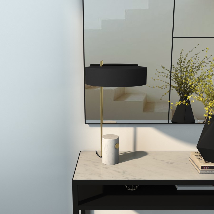 GRADE A2 - Table Lamp with Marble & Brass Base and Black Shade - Newby