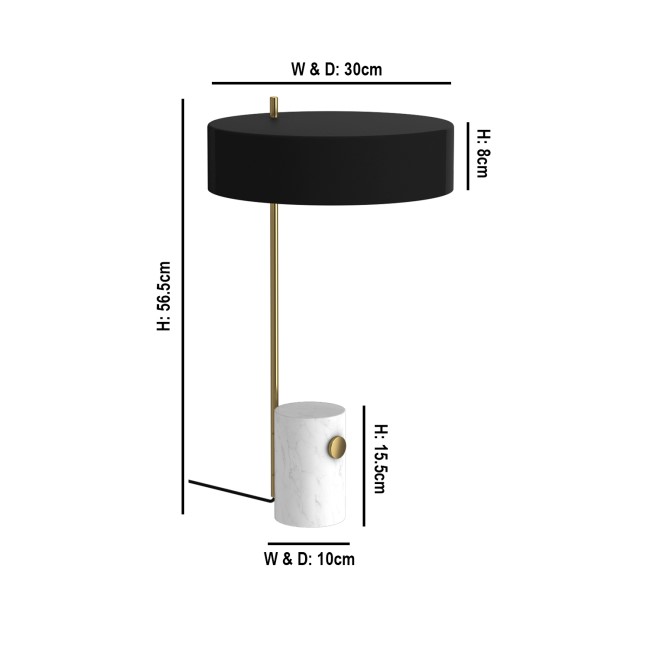 GRADE A2 - Table Lamp with Marble & Brass Base and Black Shade - Newby