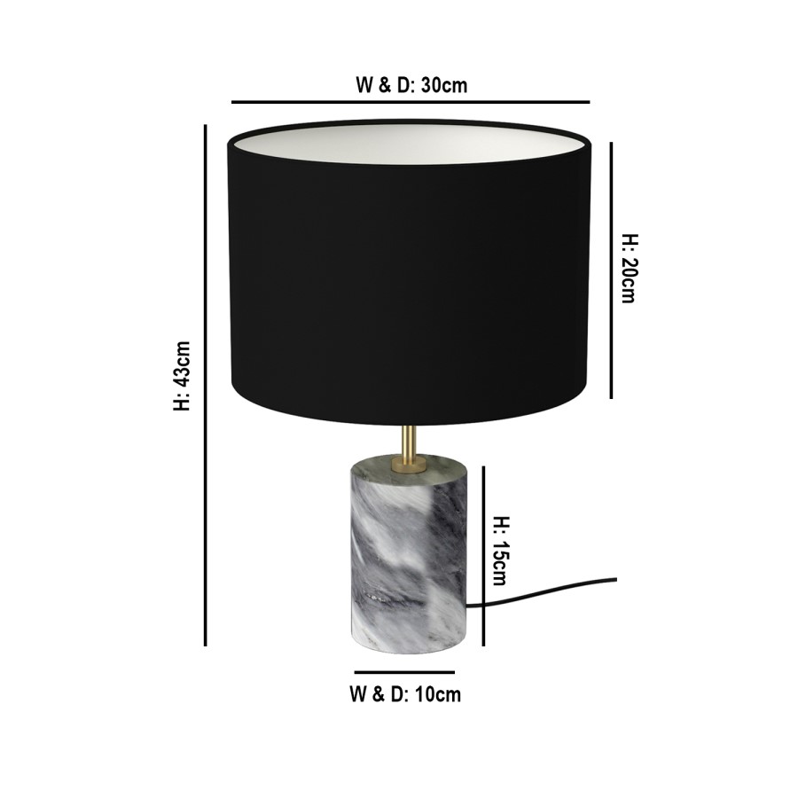Black & Grey Marble Table Lamp - Shipton