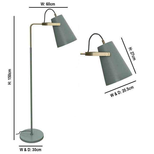 GRADE A1 - Green & Gold Floor Lamp - Beaumont