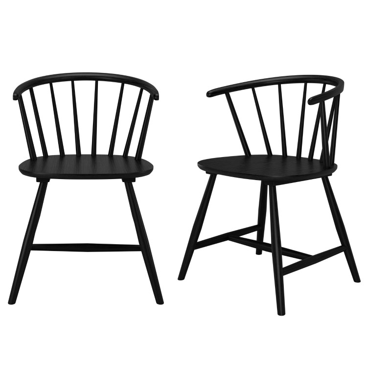 Set of 2 Black Wooden Curved Spindle Dining Chairs - Dana