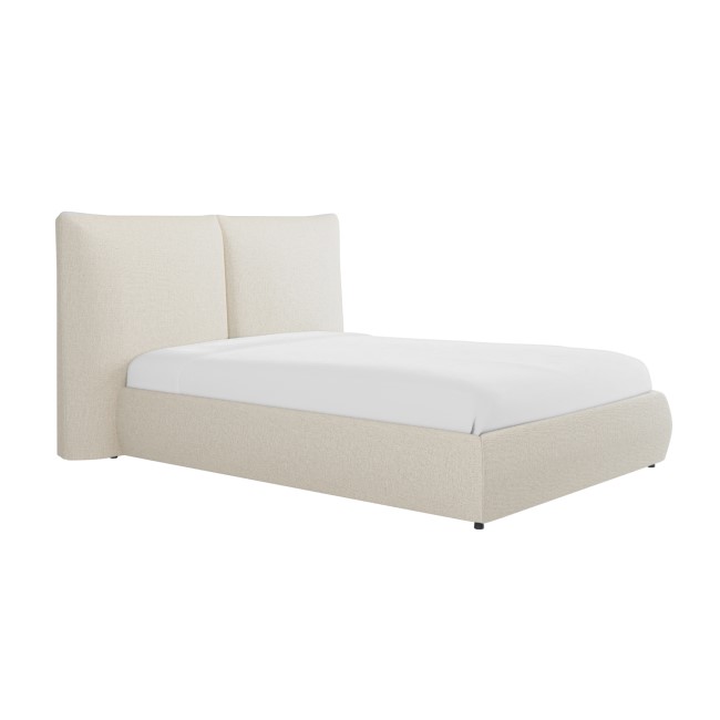 Beige Linen Double Ottoman Bed with Pillow Headboard - Dune