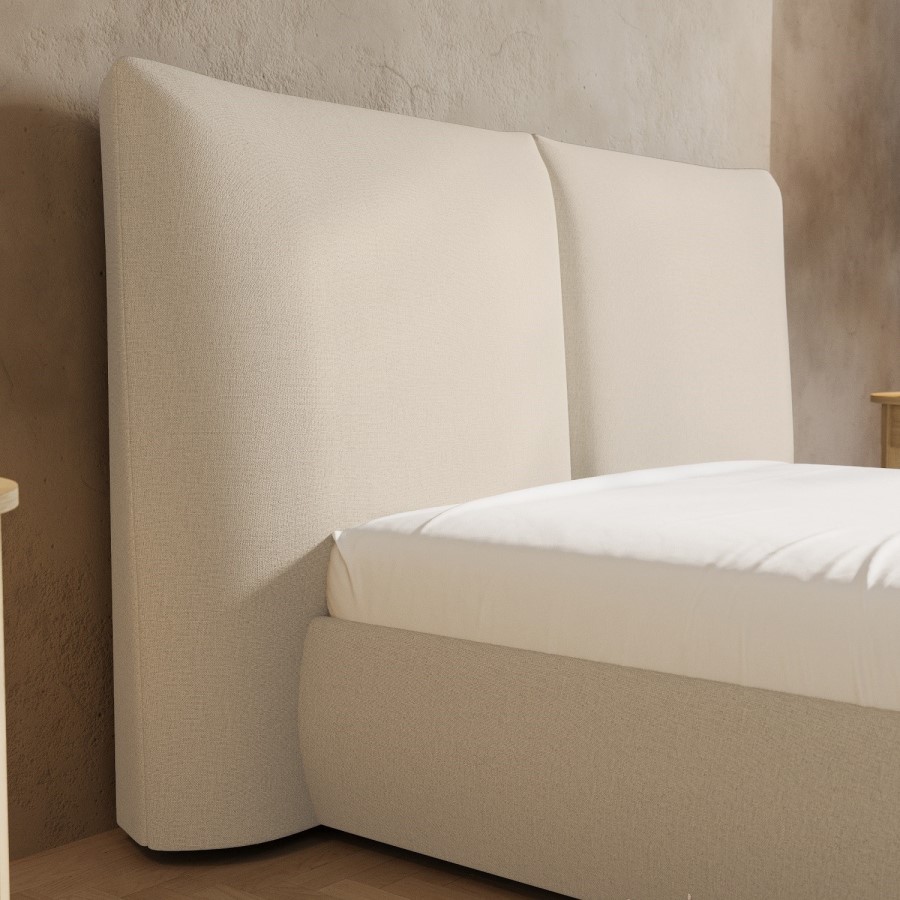 Beige Linen Double Ottoman Bed with Pillow Headboard - Dune