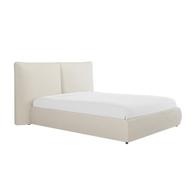 Beige Linen King Size Ottoman Bed with Pillow Headboard - Dune