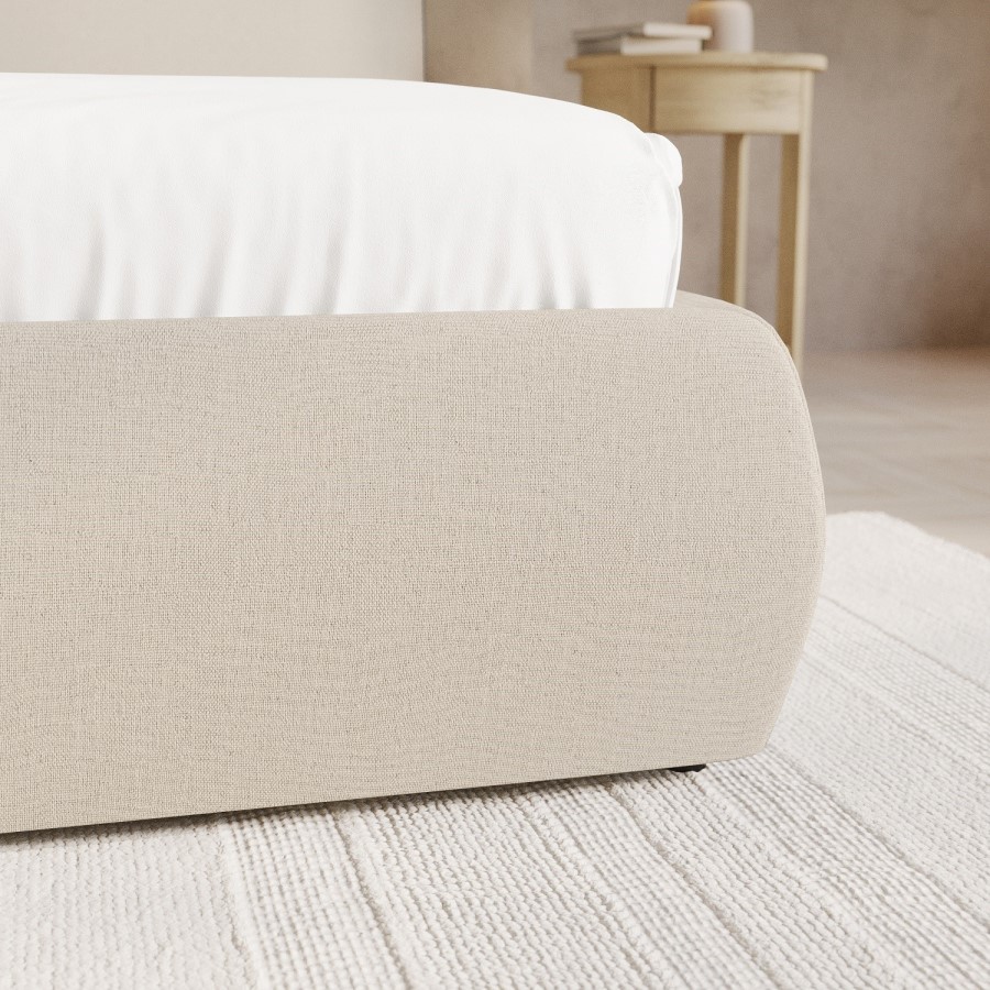 Beige Linen Super King Ottoman Bed with Pillow Headboard - Dune