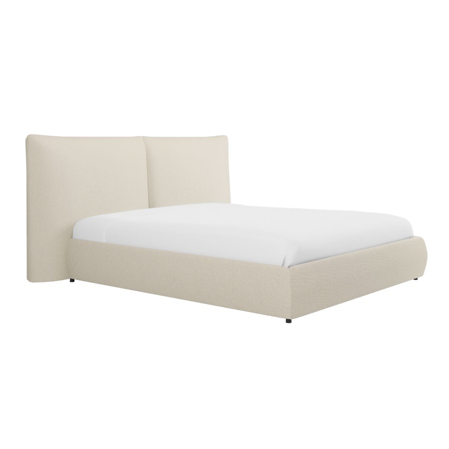 Beige Linen Super King Ottoman Bed with Pillow Headboard - Dune