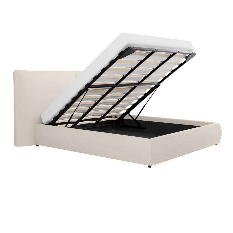 Beige Linen Super King Ottoman Bed with Pillow Headboard - Dune