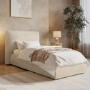 Beige Linen Single Ottoman Bed with Pillow Headboard - Dune