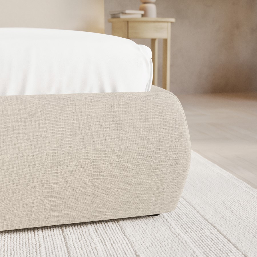 Beige Linen Single Ottoman Bed with Pillow Headboard - Dune