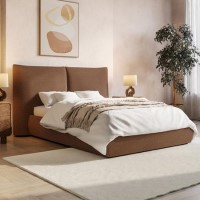 Burnt Orange Chenille Double Ottoman Bed with Pillow Headboard - Dune