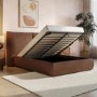 Brown Chenille Double Ottoman Bed with Pillow Headboard - Dune