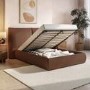 Brown Chenille Double Ottoman Bed with Pillow Headboard - Dune