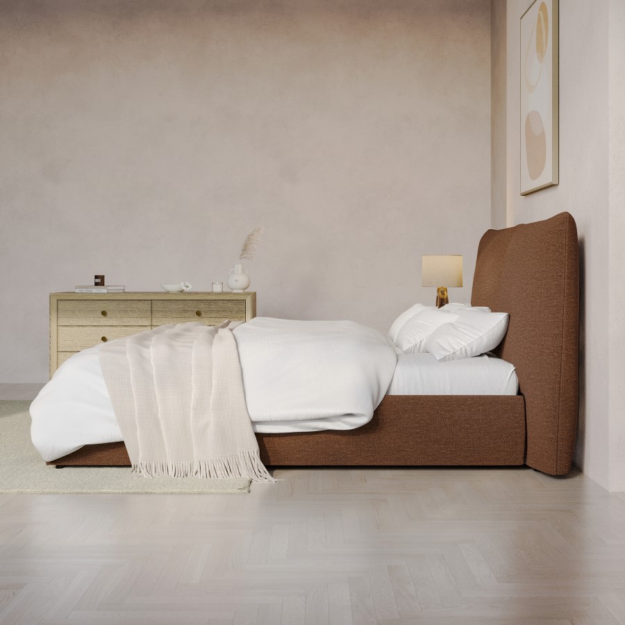 Burnt Orange Chenille Double Ottoman Bed with Pillow Headboard - Dune