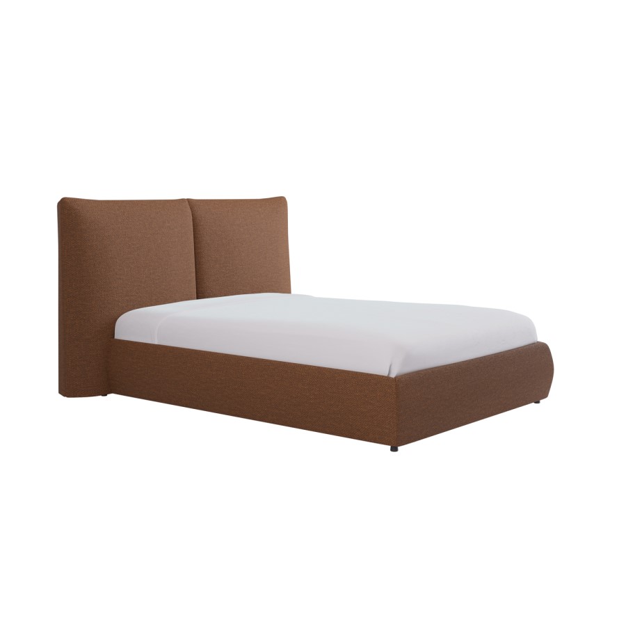 Burnt Orange Chenille Double Ottoman Bed with Pillow Headboard - Dune
