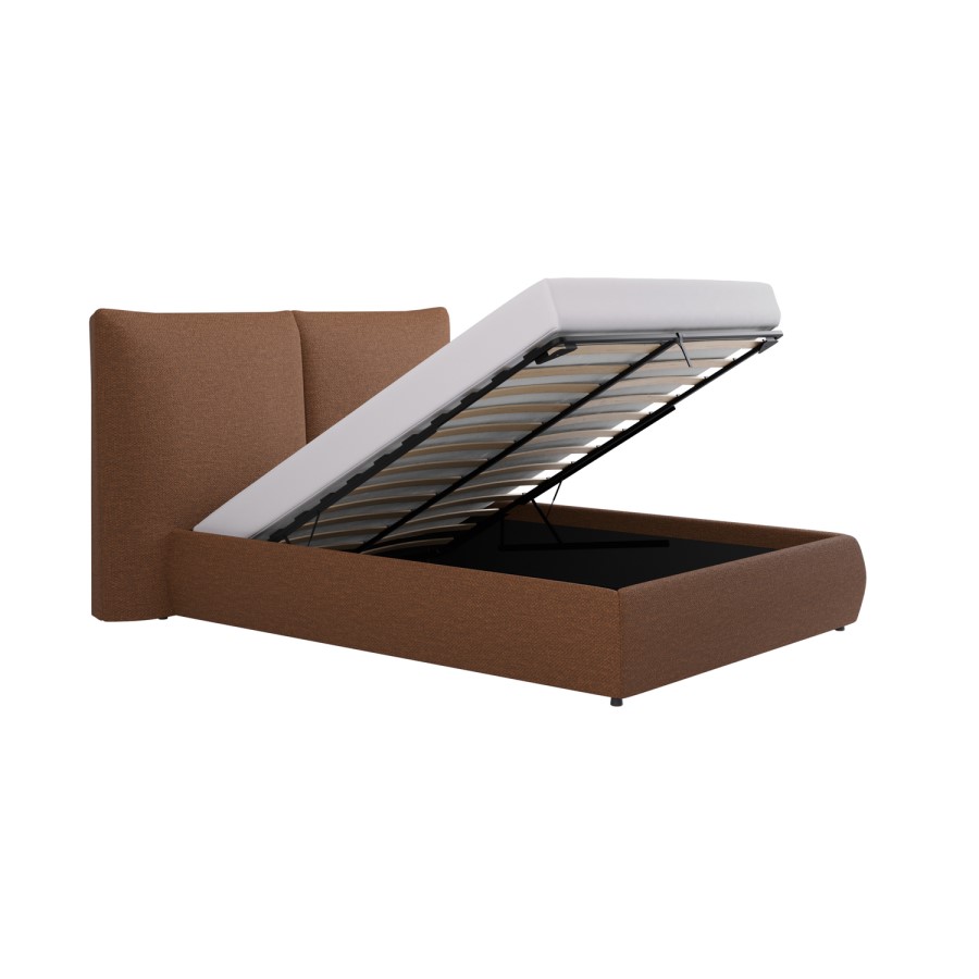 Burnt Orange Chenille Double Ottoman Bed with Pillow Headboard - Dune