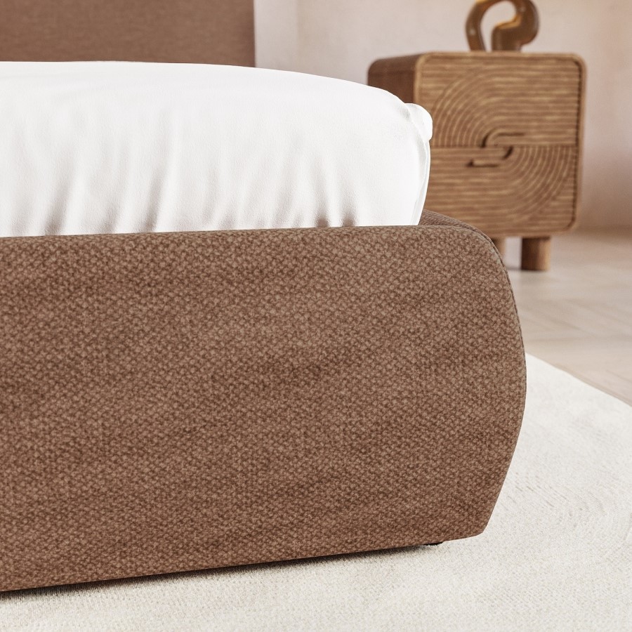 Brown Chenille Double Ottoman Bed with Pillow Headboard - Dune