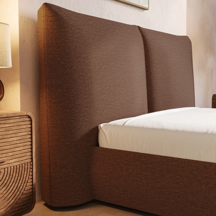 Brown Chenille Double Ottoman Bed with Pillow Headboard - Dune