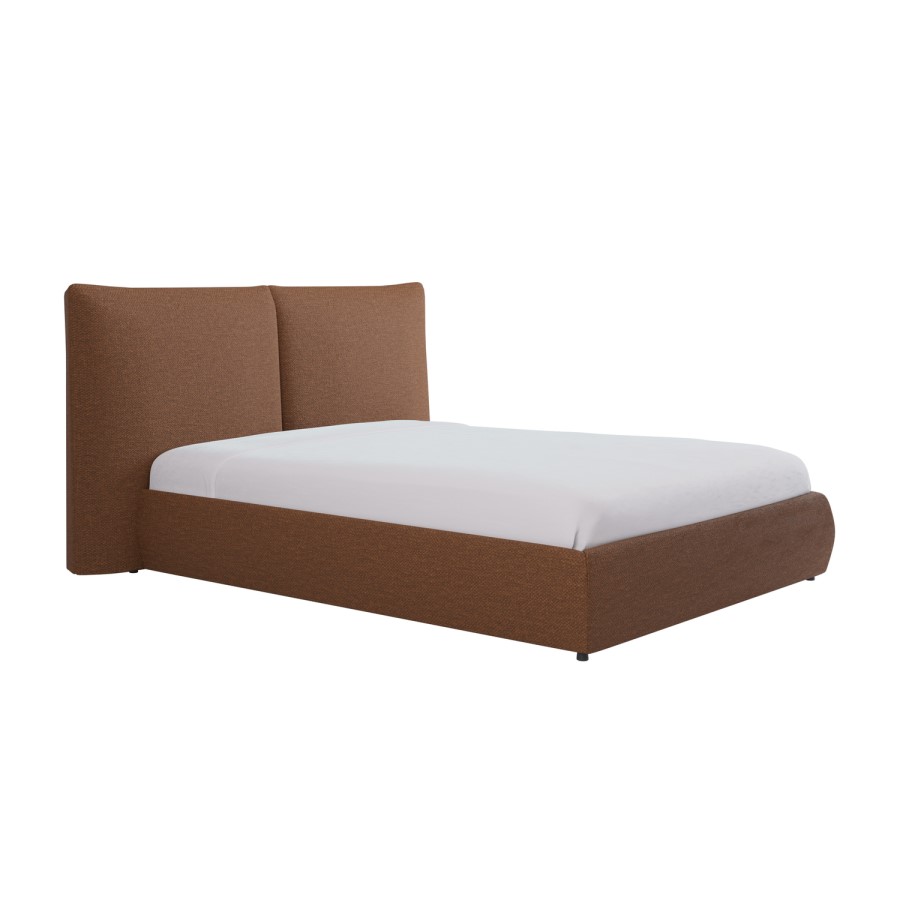 Burnt Orange Chenille King Size Ottoman Bed with Pillow Headboard - Dune