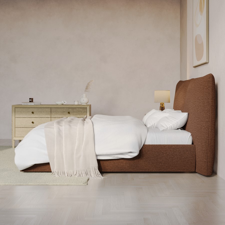 Brown Chenille King Size Ottoman Bed with Pillow Headboard - Dune