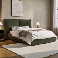 Green Chenille Double Ottoman Bed with Pillow Headboard - Dune
