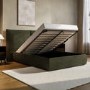 Green Chenille Double Ottoman Bed with Pillow Headboard - Dune