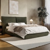 Green Chenille King Size Ottoman Bed with Pillow Headboard - Dune