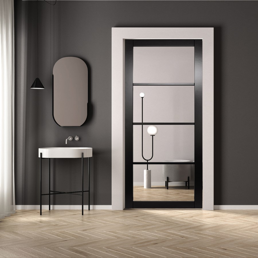 Black Glass Panel Crittall Effect Glazed Door - 1981 x 762 x 35mm - Rome
