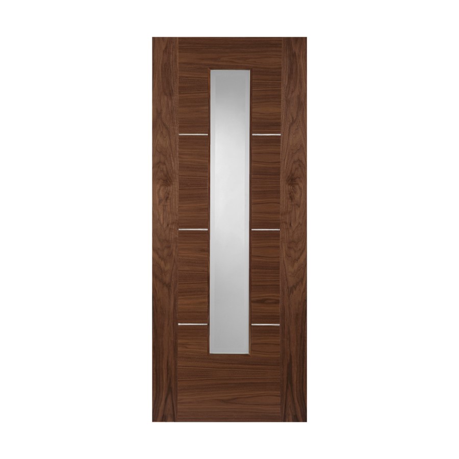 Walnut Nova 1  Light Clear Glazed Fire Door Prefinished - 1981 x 686 x 44mm