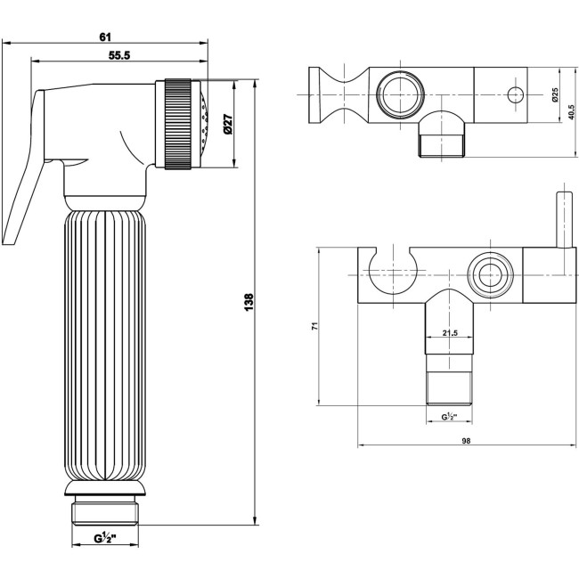 Douche Shower Spray Kit with Shut Off Valve and Hose