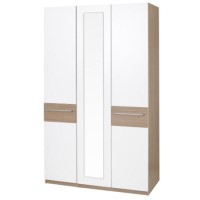 One Call Furniture Duo 3 Door Mirror Wardrobe in Matt White and Textured Oak