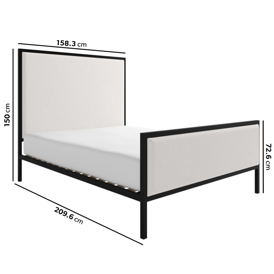 Beige Upholstered King Size Bed with Black Metal Frame - Alexandra