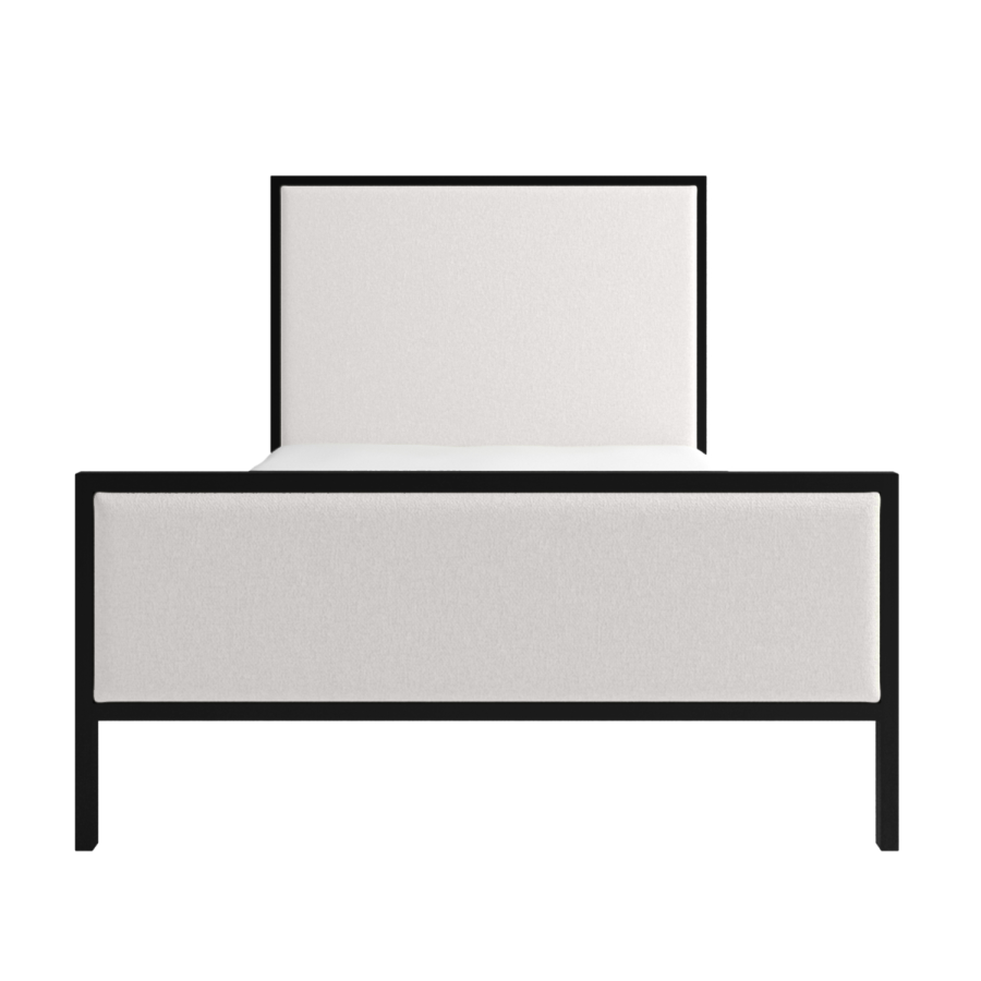Beige Upholstered King Size Bed with Black Metal Frame - Alexandra