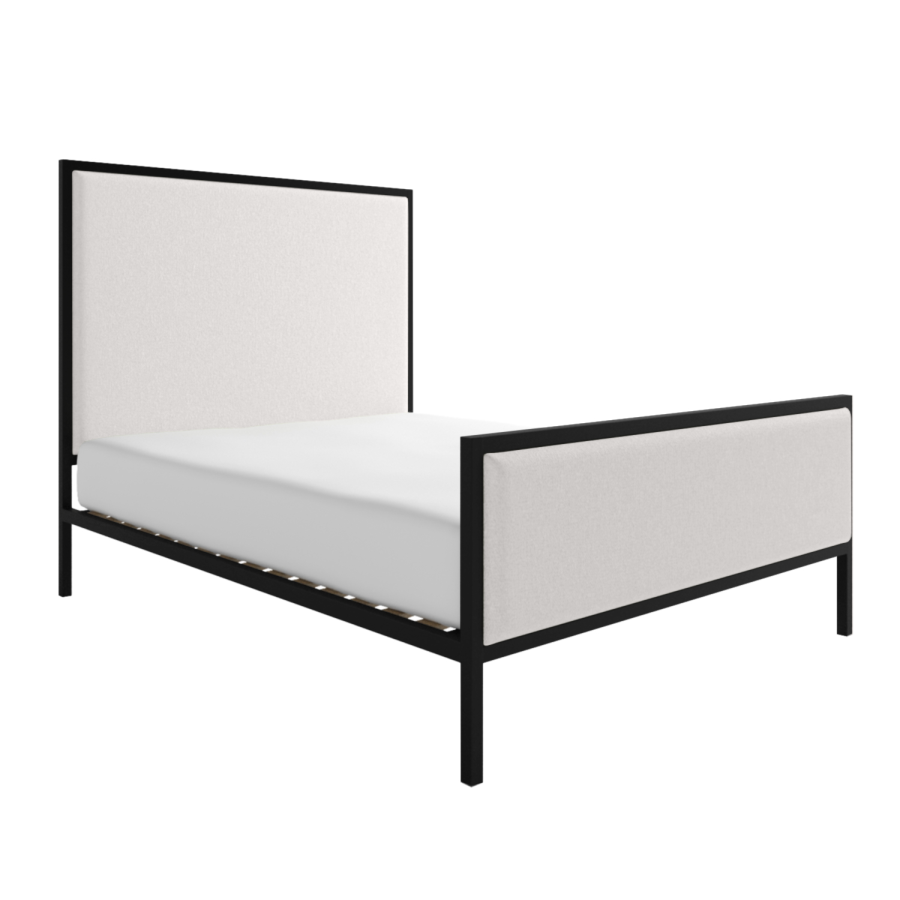 Beige Upholstered King Size Bed with Black Metal Frame - Alexandra