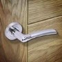 Internal Silver Polished/Satin Chrome Bathroom Lever Door Handle with Lock, Latch and Hinges Pack - 65mm Latch - Drava - XL Joinery