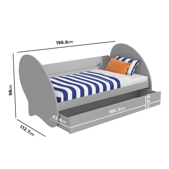 Grey Wooden Single Bed Frame with Storage Drawer and Shelf - Darby