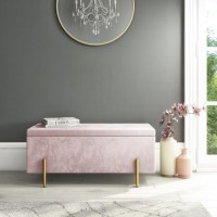 Darcey Velvet Storage Bench in Baby Pink with Gold Leg